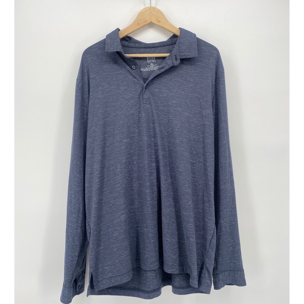 Refined Matter Polo Shirt Mens XL Blue Long Sleeve Micro Stripe Stretch